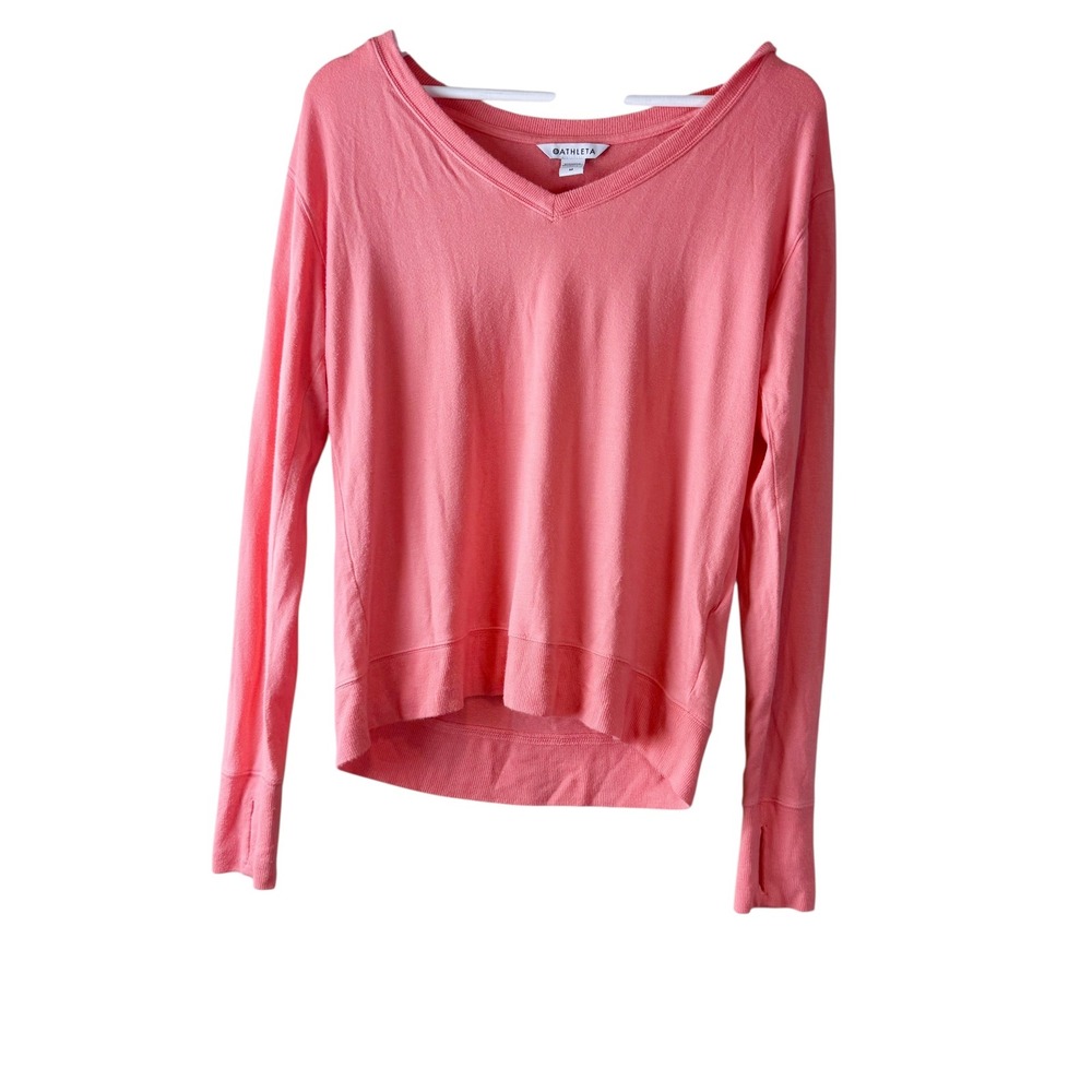 Athleta V Neck‎ Long Sleeve Top Shirt Thumb Holes Pink Women's Size M